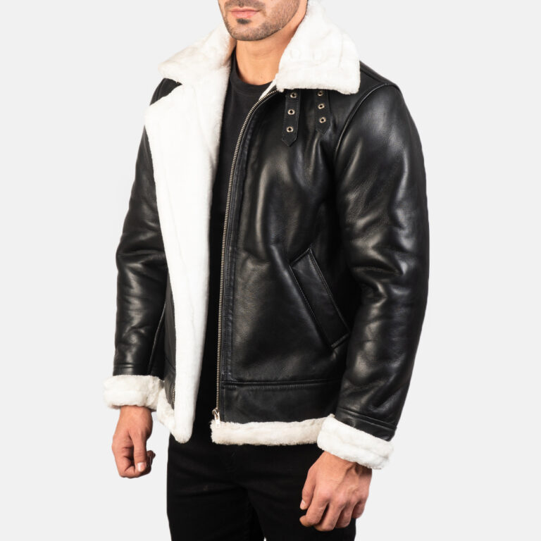 Mens Francis B-3 Black & White Leather Bomber Jacket7711-3-1578568451777